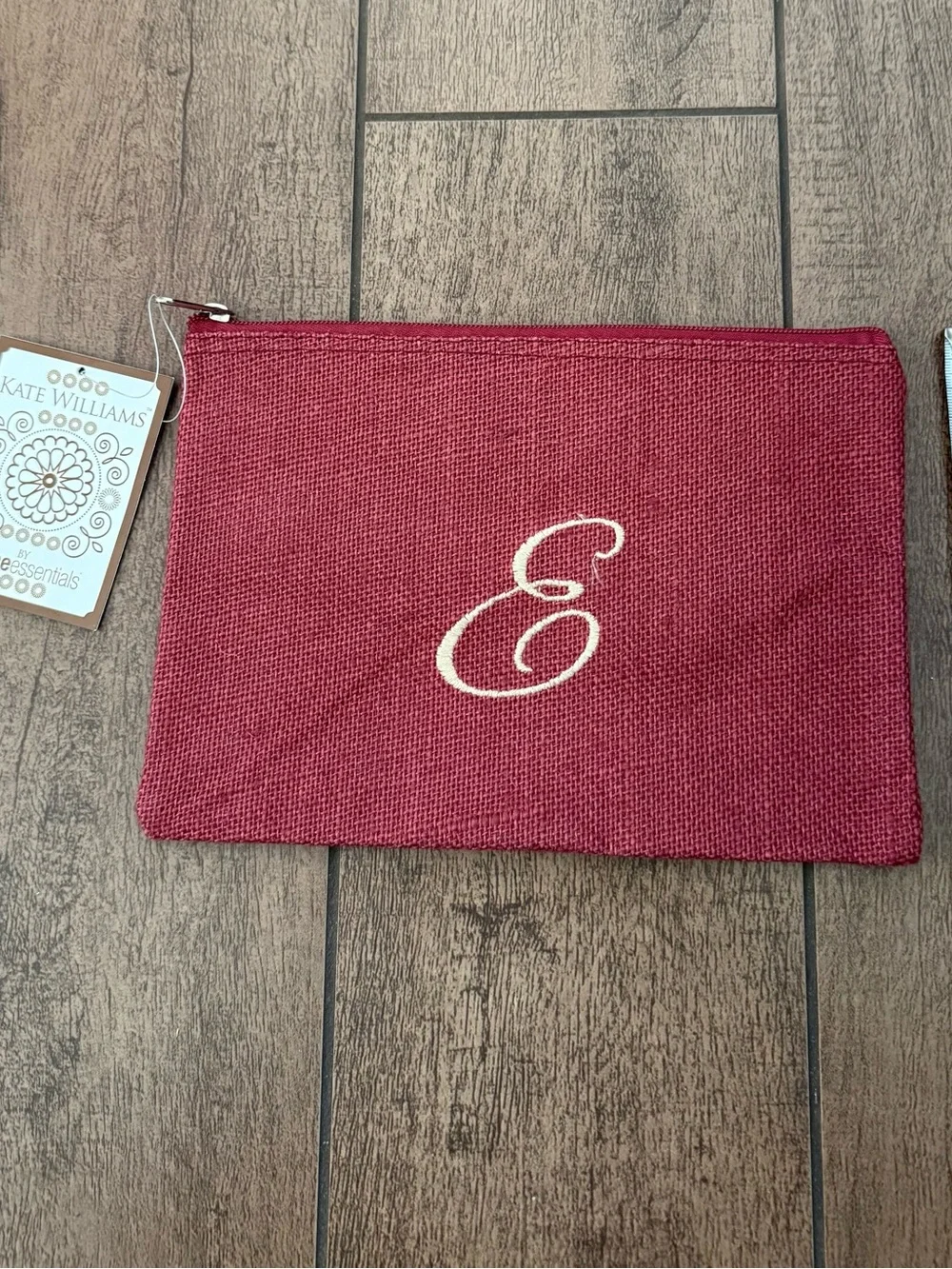 Kate Williams Monogram Canvas Pouch in Burgundy with E Initial